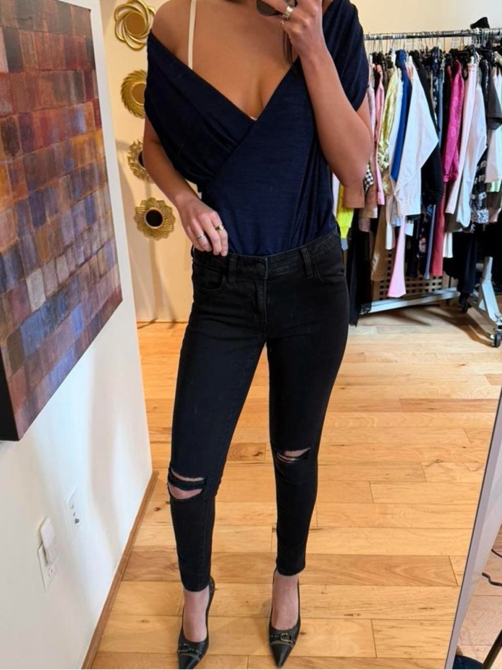 American Eagle Outfitters Black High-Rise Distressed Skinny Jeans